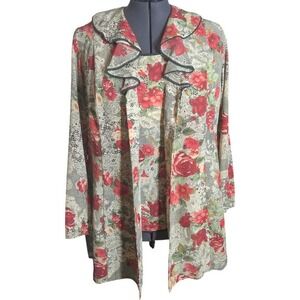 Vintage 90s Faux Lace Red Rose‎ Floral Robe Tank Set Size 18W